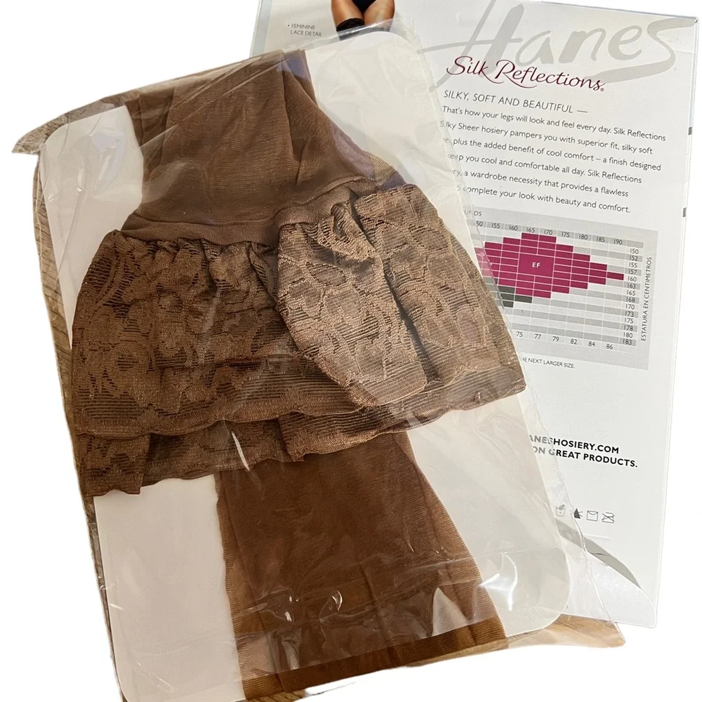 Hanes Silk Reflections Lace Top Thigh Highs Sexy - Picture 2 of 4
